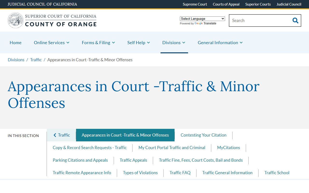Orange County court failure to appear information page