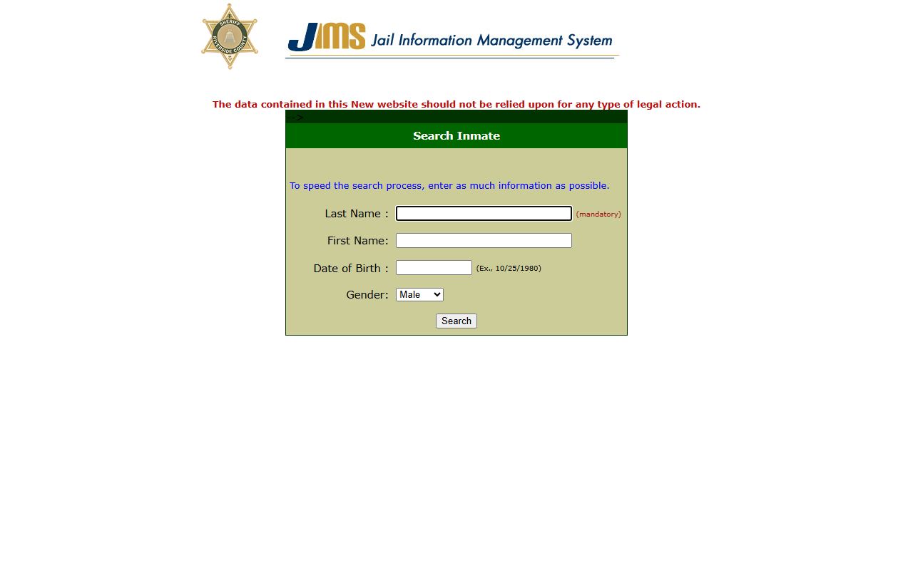 Riverside County Sheriff inmate locator database for checking custody status