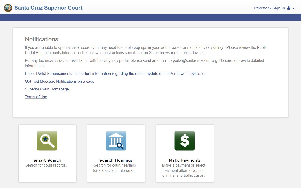Santa Cruz County Superior Court online case portal