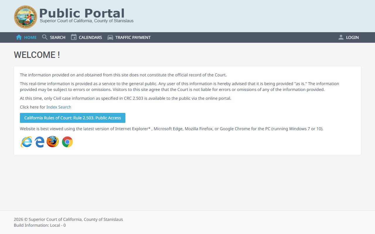 Stanislaus County Superior Court case search portal interface