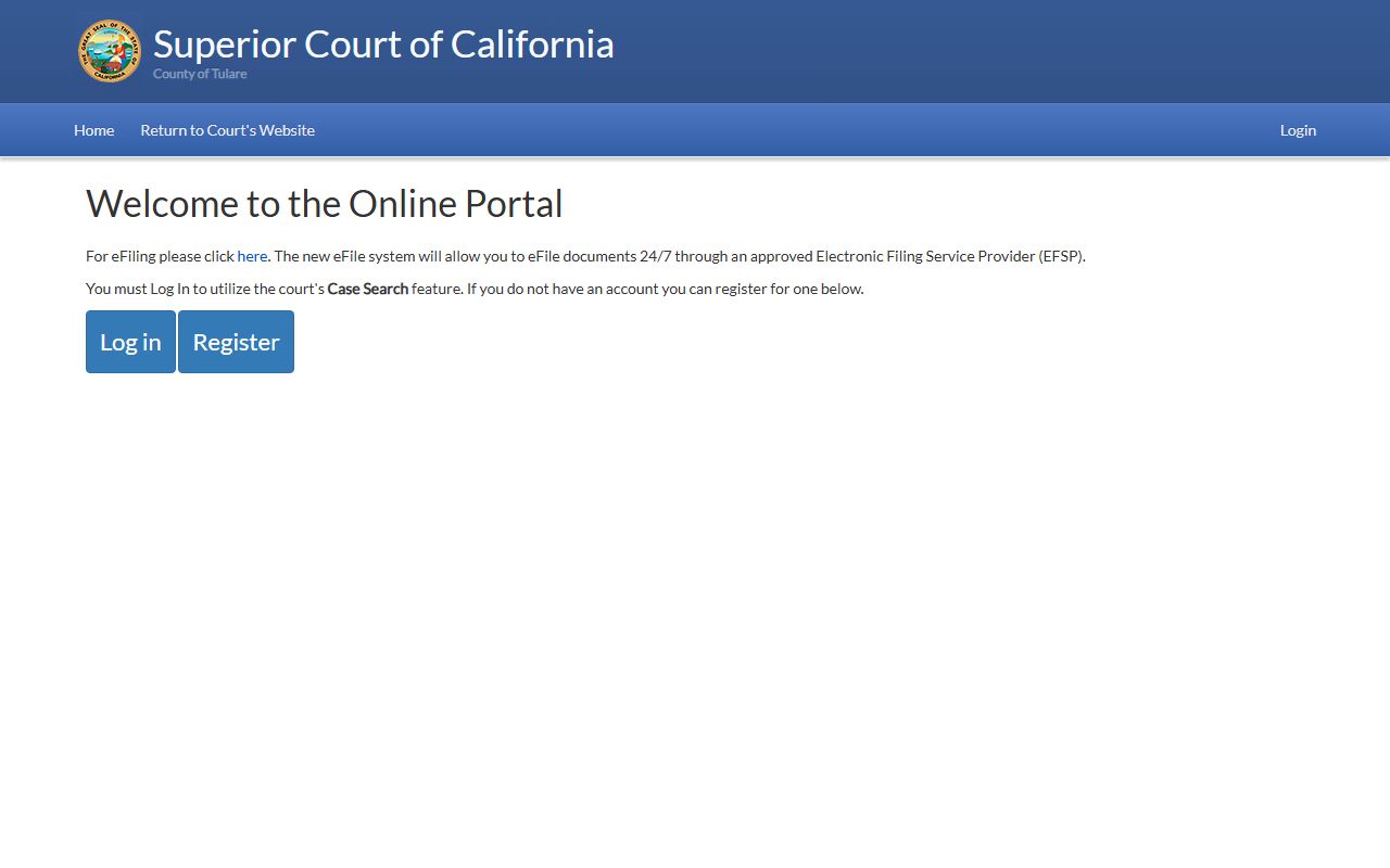Tulare County Superior Court online case search portal