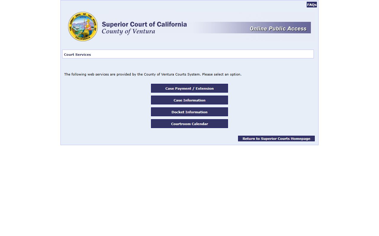 Ventura County court case lookup system for Thousand Oaks warrants